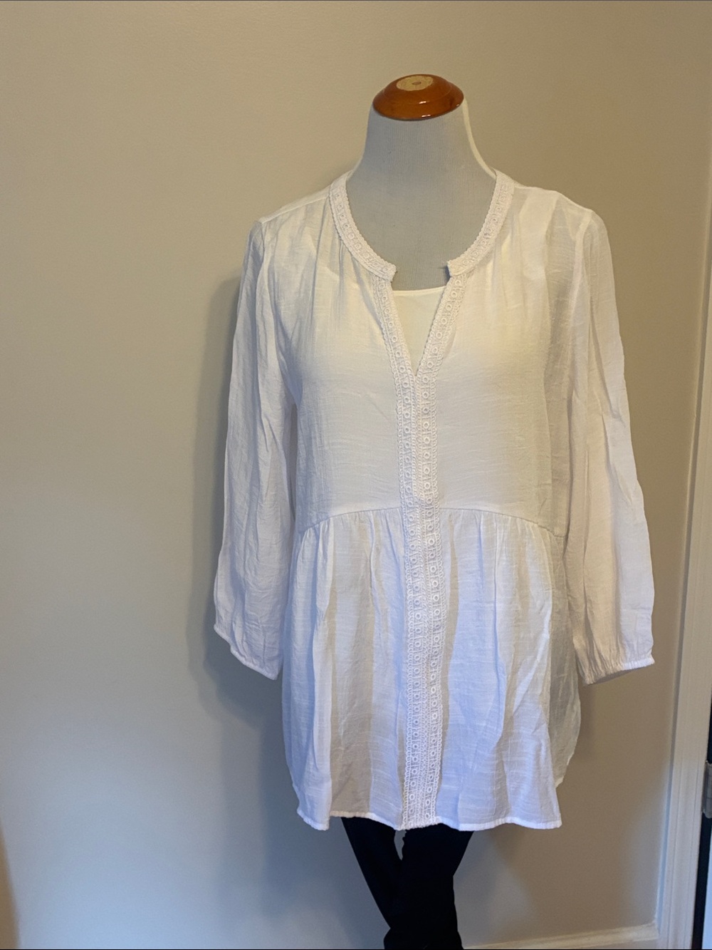 Counterparts White Lace-Trim Peasant Tunic